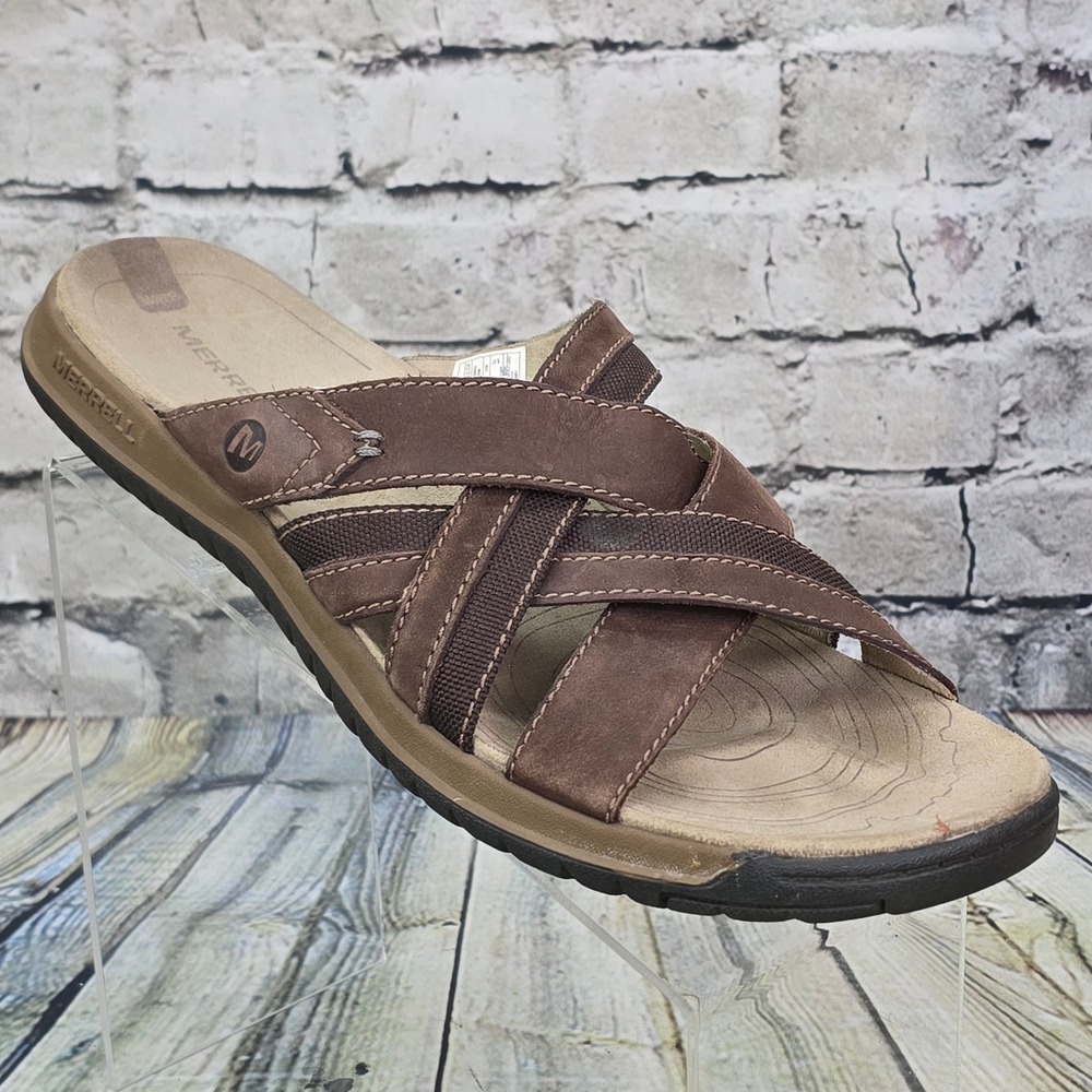 Merrell Espresso Performance Sandal Mens 11 Brown Leather Slide J62215 Hiking